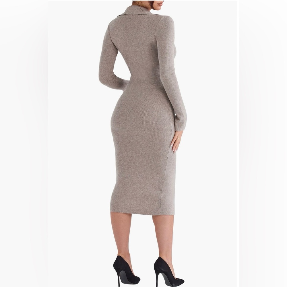 House of CB Yvette long sleeves button up sweater midi dress beige - Picture 5 of 17